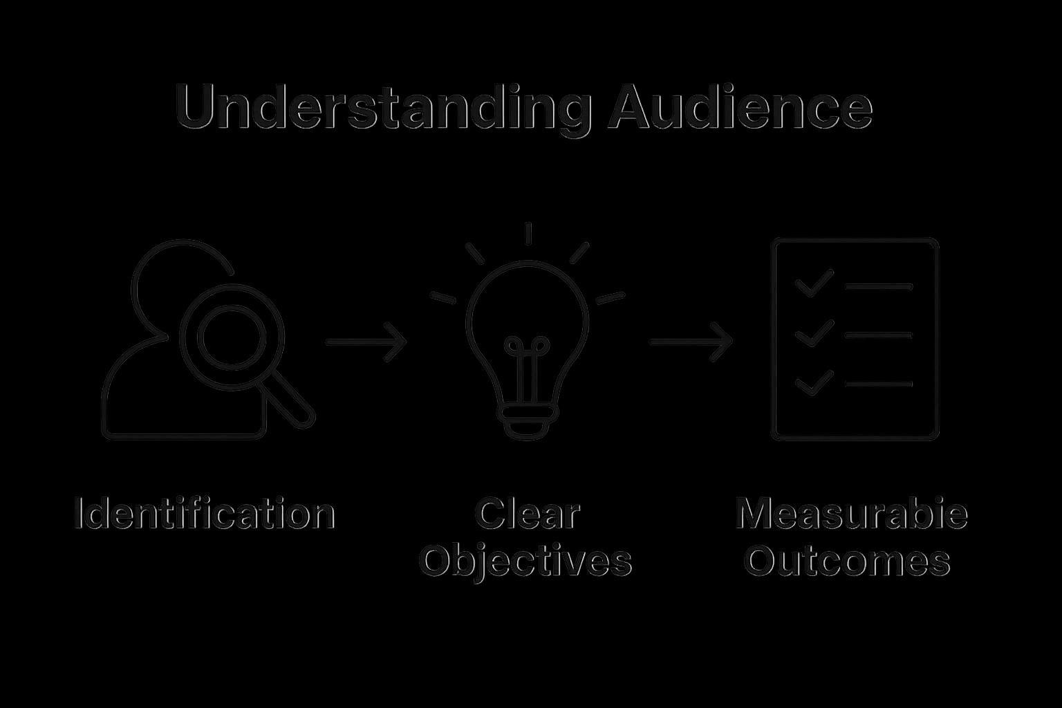 Three-step audience and objective definition workflow visual
