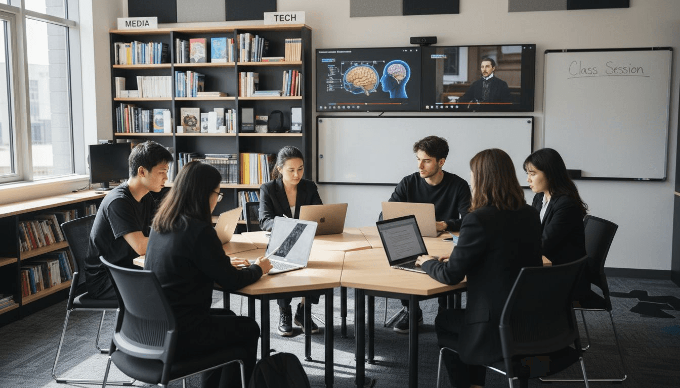 Students learning with video in modern classroom