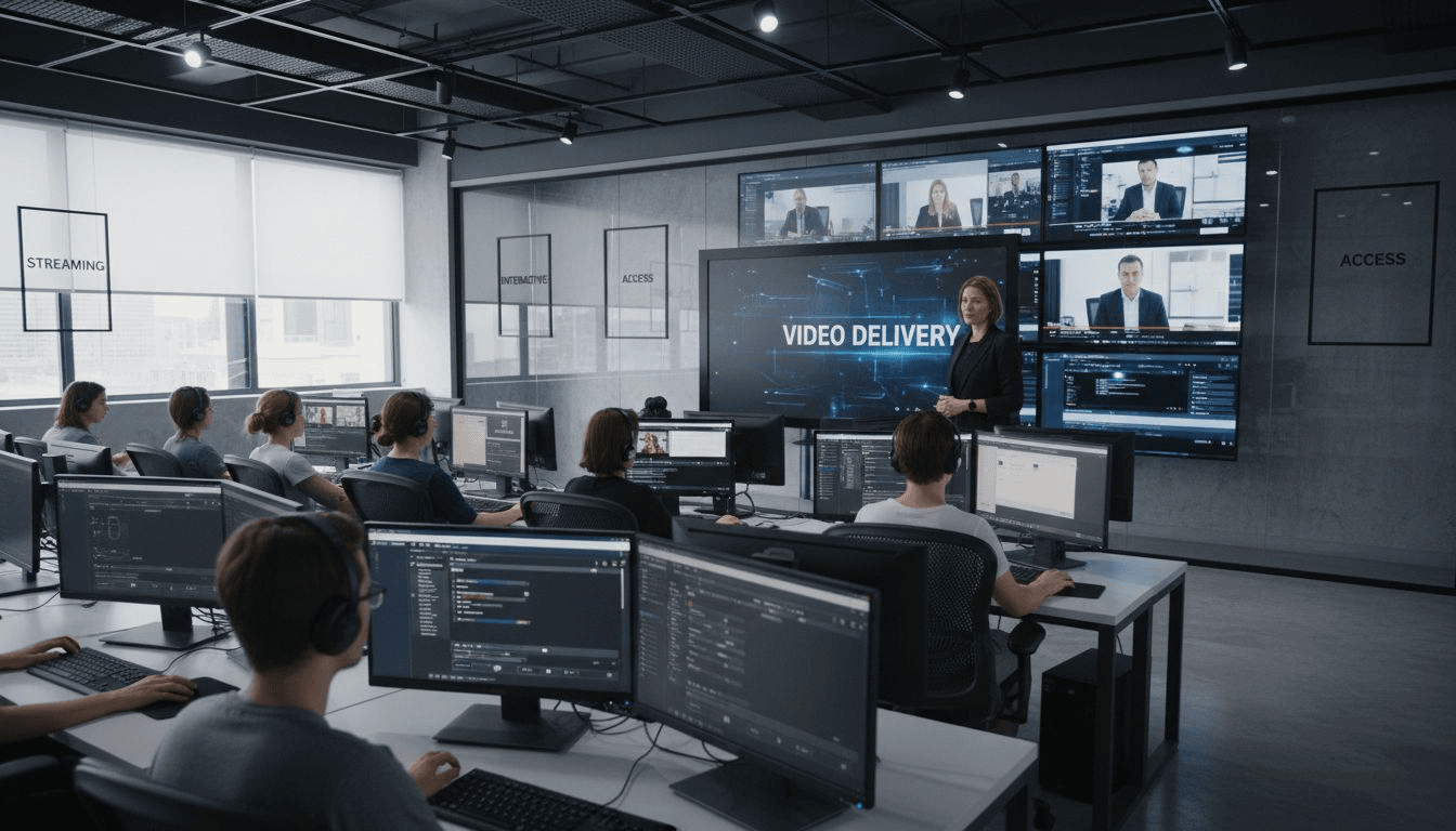 Students and instructor in tech-enabled video lab