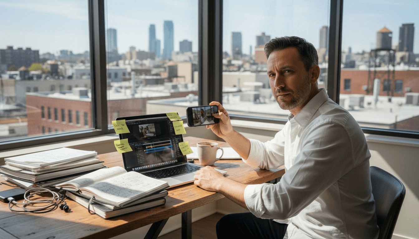 Man recording personal branding video at desk