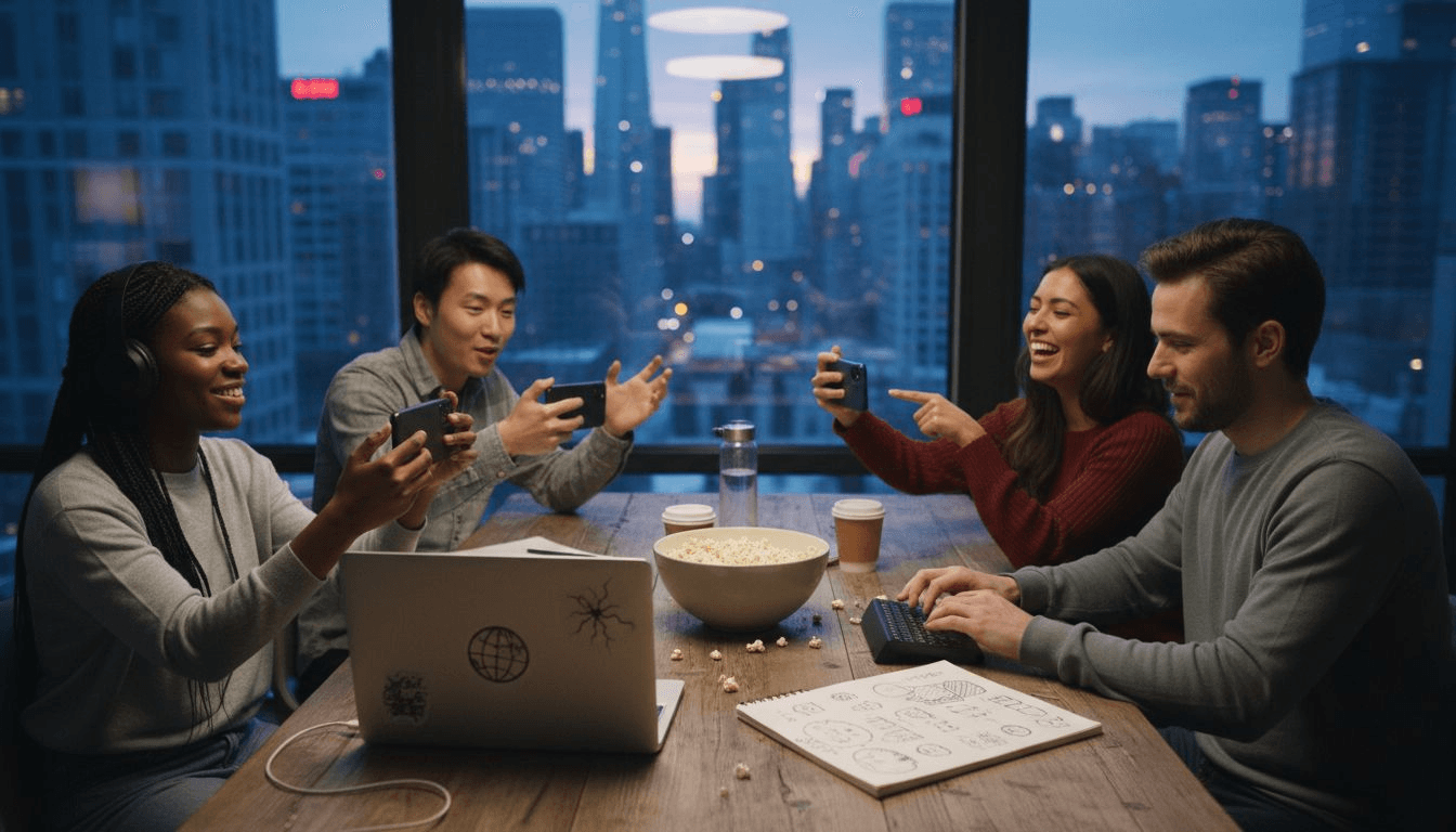 Group of people recording viral videos together